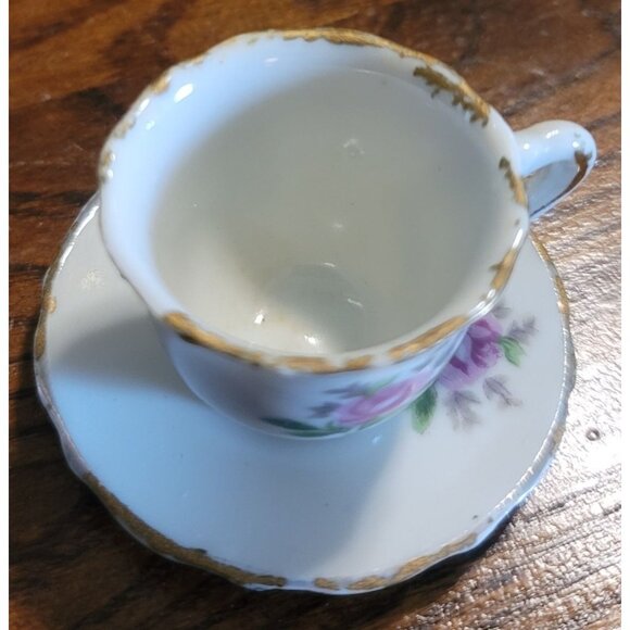 Made In Japan Porcelain Vintage Mini Tea Cup Saucer Set Rose Design Gold Trim - Picture 5 of 5